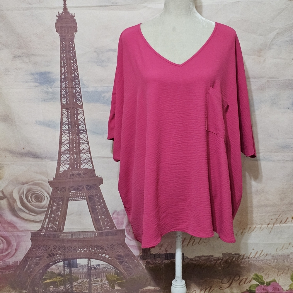 Zenana Outfitters Fuchsia V-Neck Tunic
